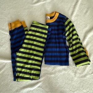 Hanna Andersson Blue and Green Striped Kids Pajama Set 10